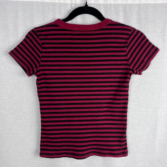 John Galt Top Hailie Striped Basic Baby Tee Red Black Punk Grunge Biker Emo Y2K - Picture 2 of 4